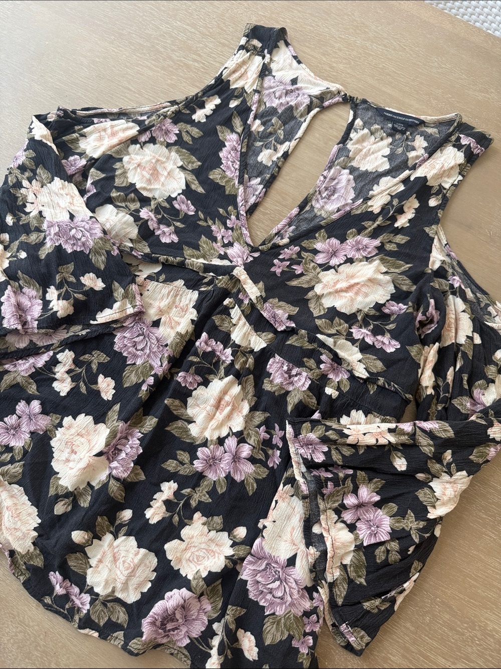 AEO Floral Open Shoulder Blouse | L